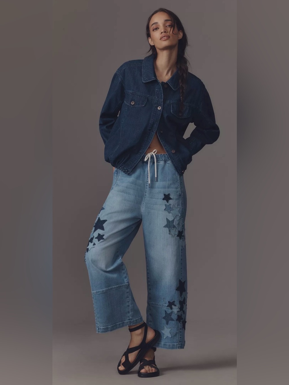 Pilcro Anthropologie Izzie Relaxed Pull On Frayed Start Patch Barrel Jeans Small